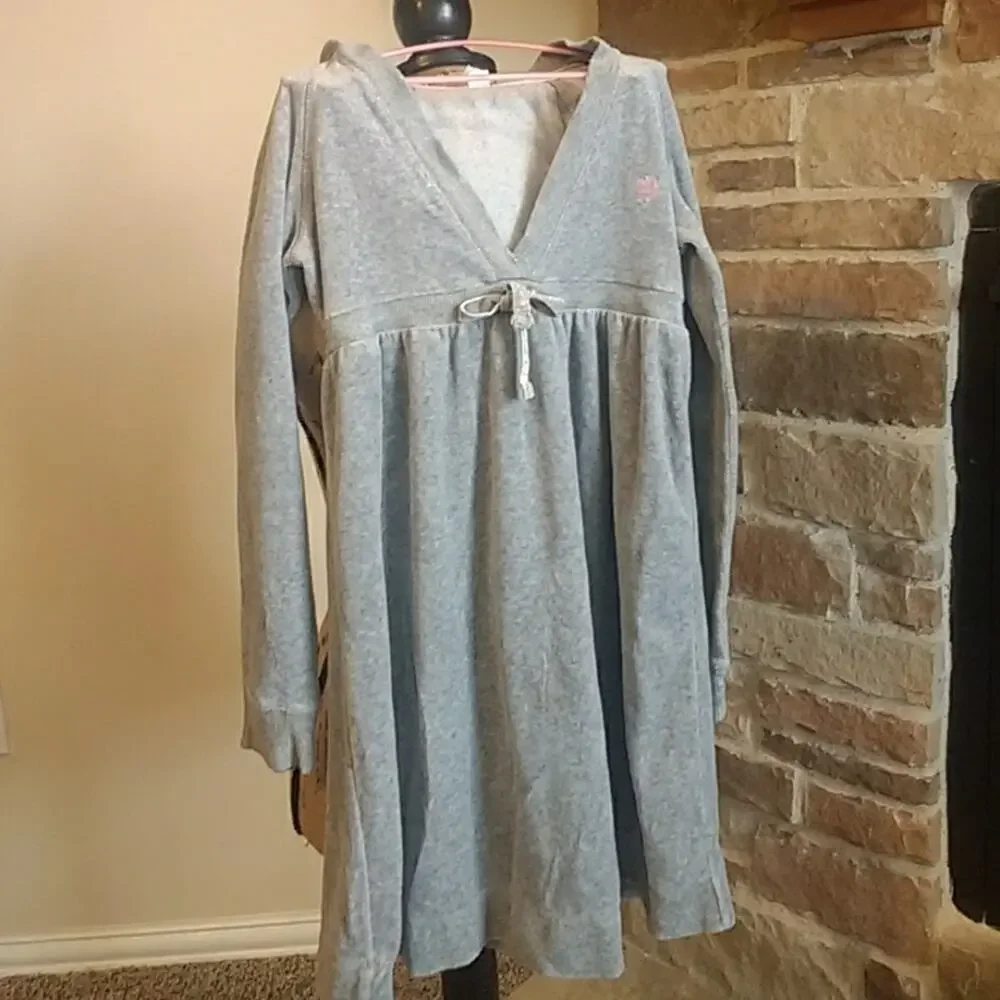 Gap Gray Velour Hoodie Long Sleeve Dress sz 8
